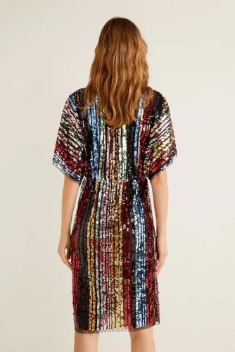 Multicolor Sequin Deep V Neck Tunic Dress