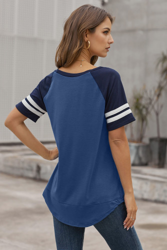 Blue Color Block Contrast Short Sleeve T-shirt