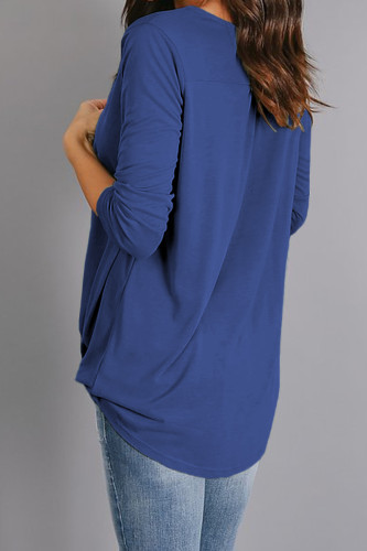 Blue Wrap Hi-lo Hem Blouse