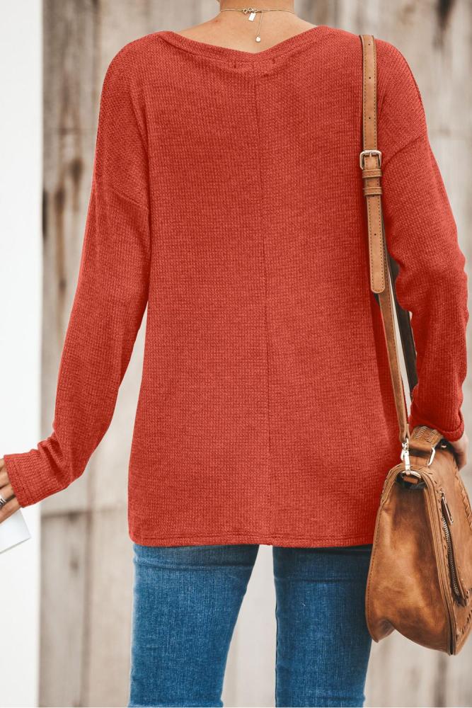 Red Solid Knotted Knitted Top