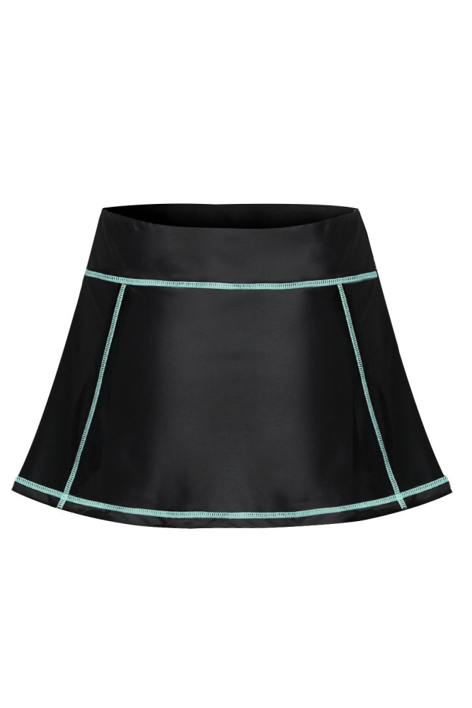 Mint Blue Stitch Trim Black Swim Skirt Bottom