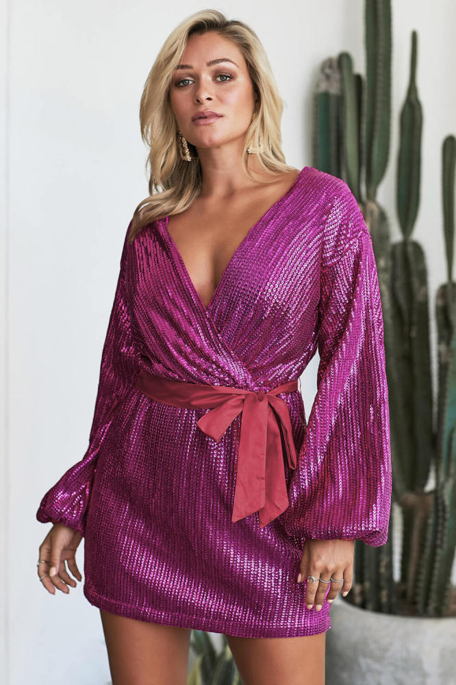 Sparkling Sequin Dotted Wrap Mini Dress