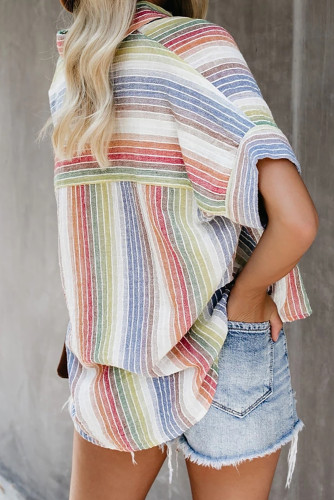 Pale Happier With You Striped Button Down Top