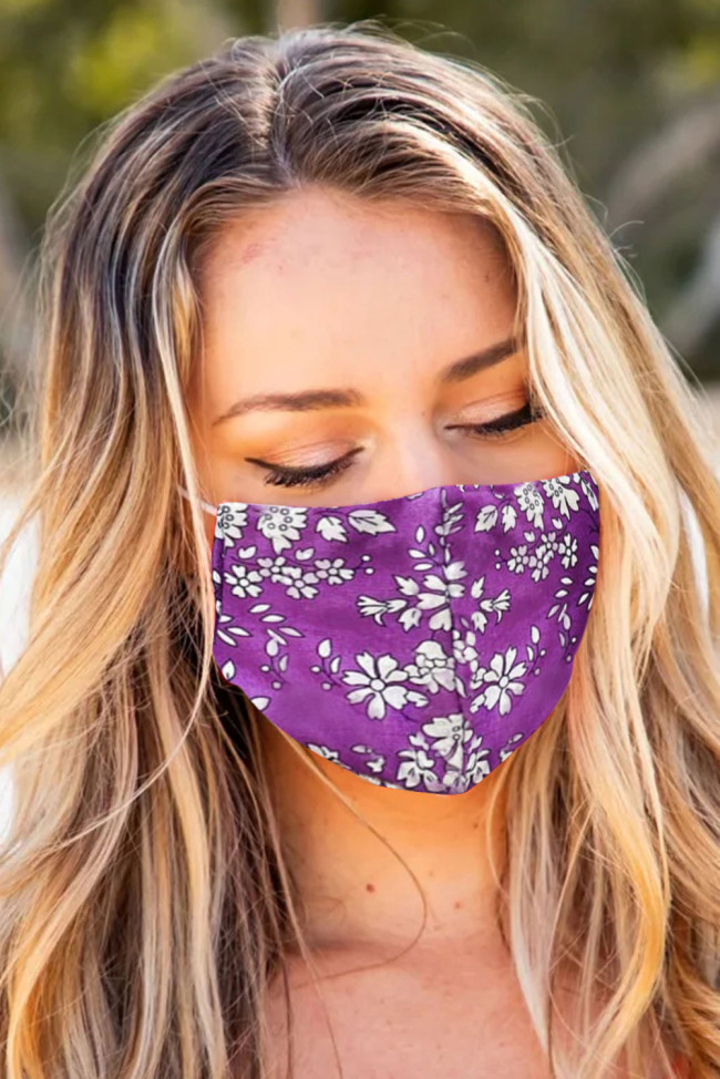 Purple Floral Print Washable Outdoor Protection Face Mask