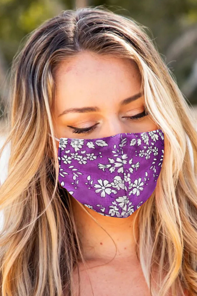 Purple Floral Print Washable Outdoor Protection Face Mask