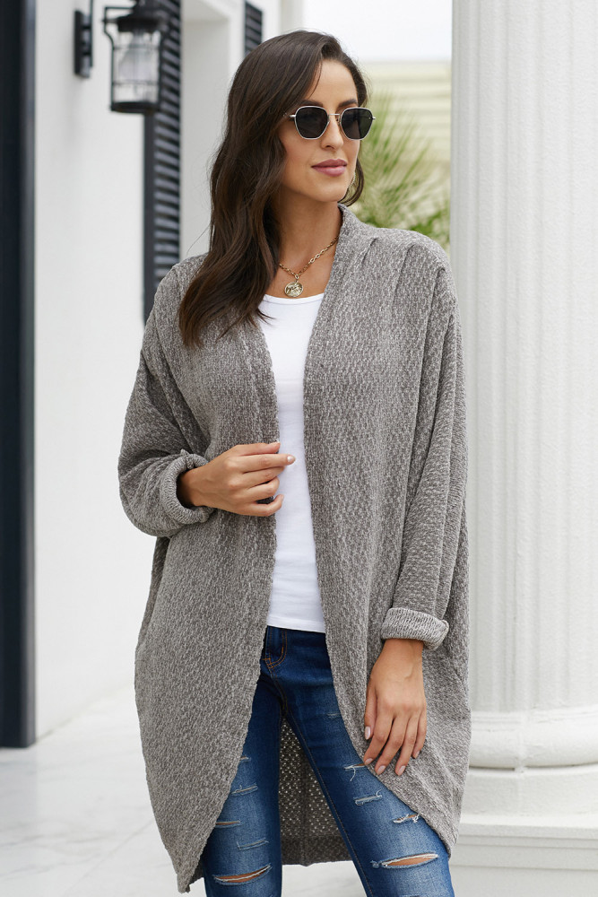 Gray Batwing Sleeve Cardigan