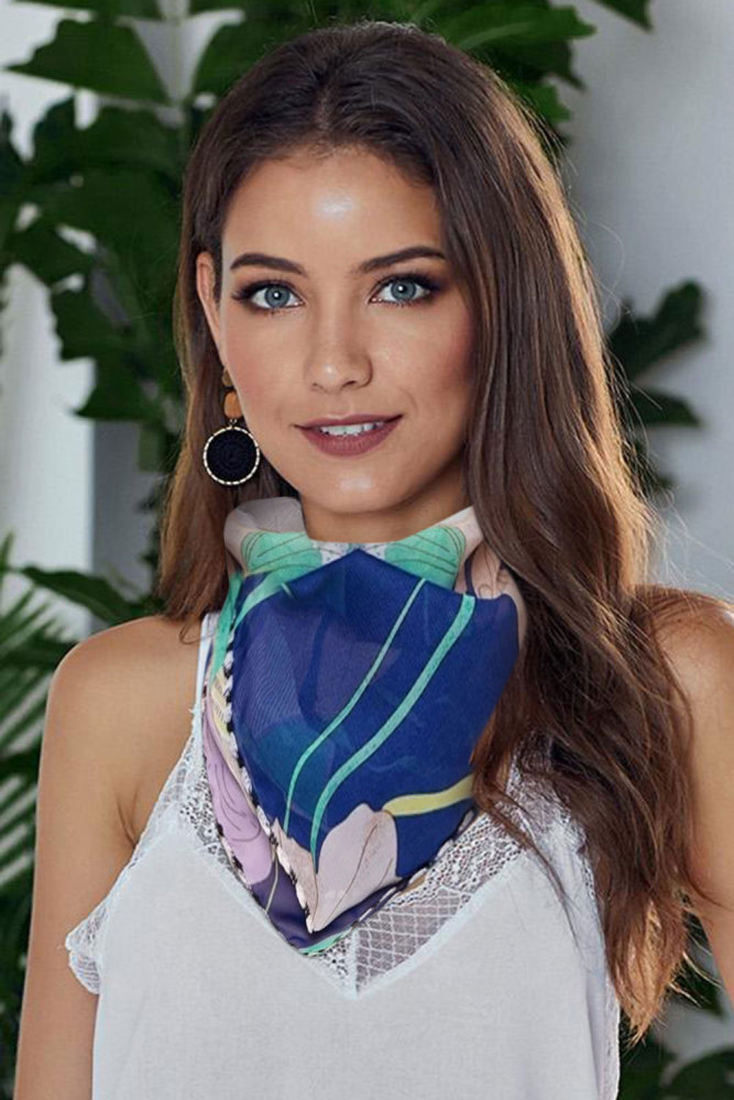 Blue Floral Print Protection Scarf Face Mask