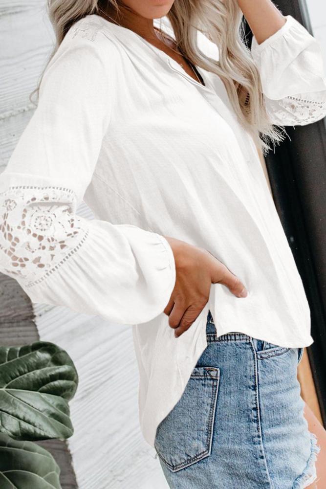 White Hi-lo Hemline Lace Blouse