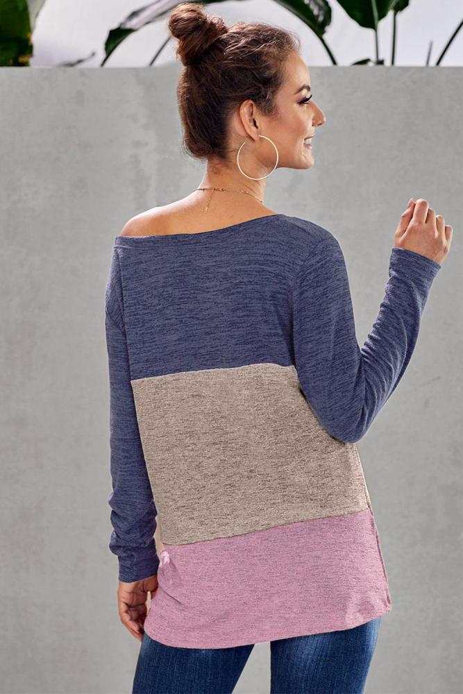 Purple Color Block Crew Neck Top