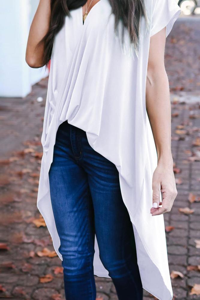 White Stylish Drape High Low Top