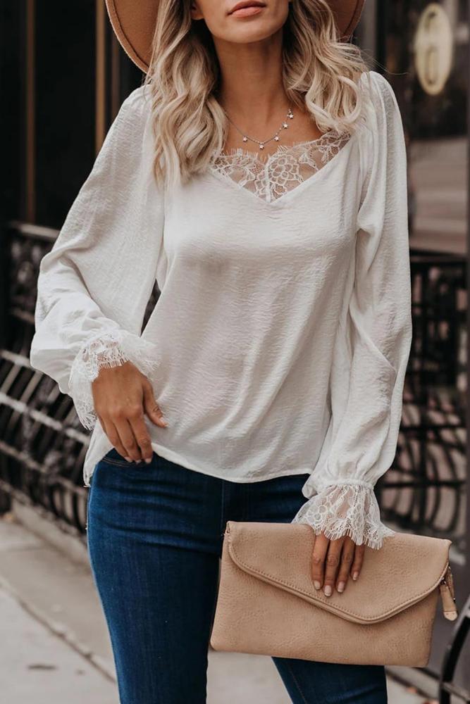 White Satin Lace Blouse