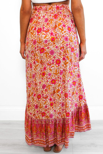 Red Floral Motif Talking Pretty Maxi Skirt