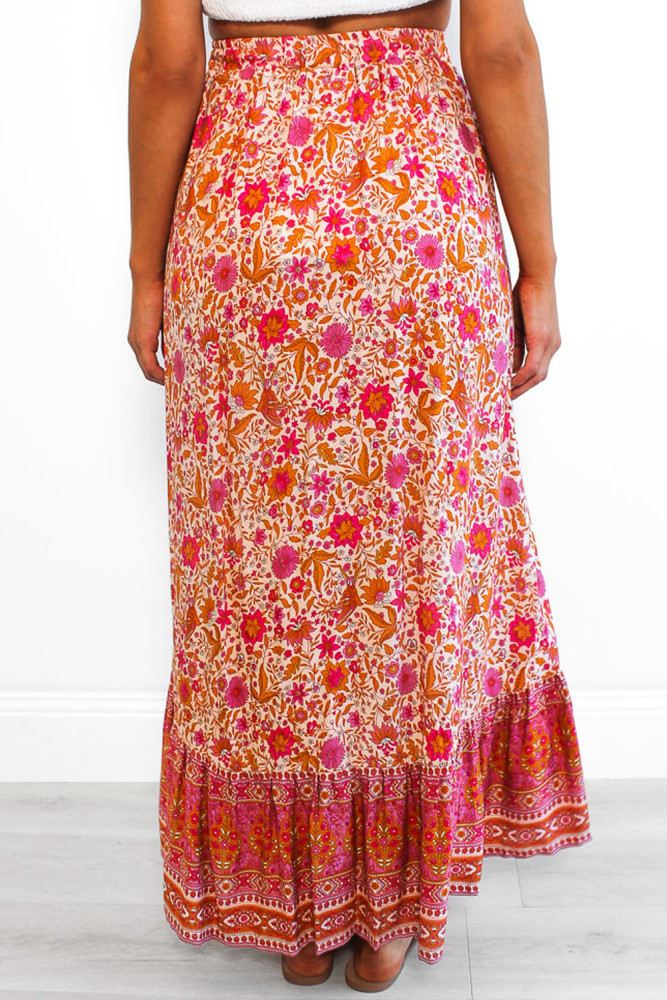 Red Floral Motif Talking Pretty Maxi Skirt