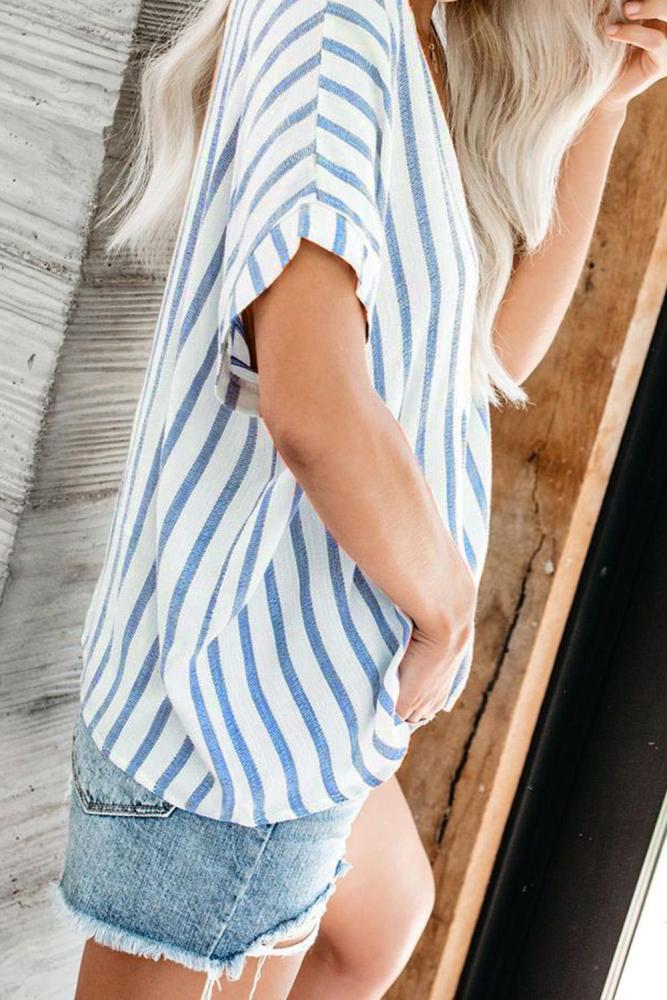 Sky Blue Windows Down Striped Cotton Top