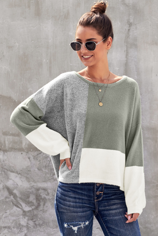 Gray Color Block Sweater