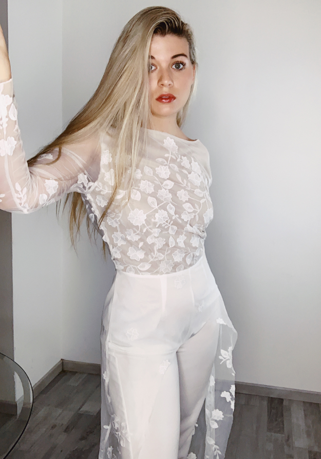 White Perspective Lace Long Tail Party Jumpsuit