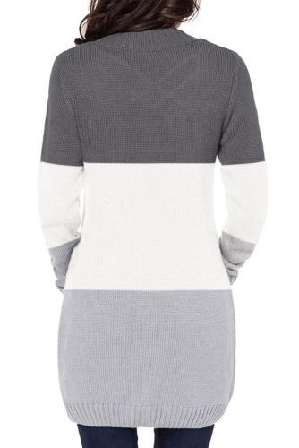 Multicolor Front Pocket and Buttons Closure Cardigan
