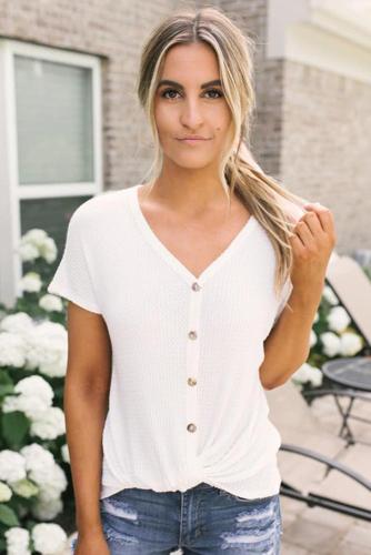 White Button Down Front Knitwear Blouse