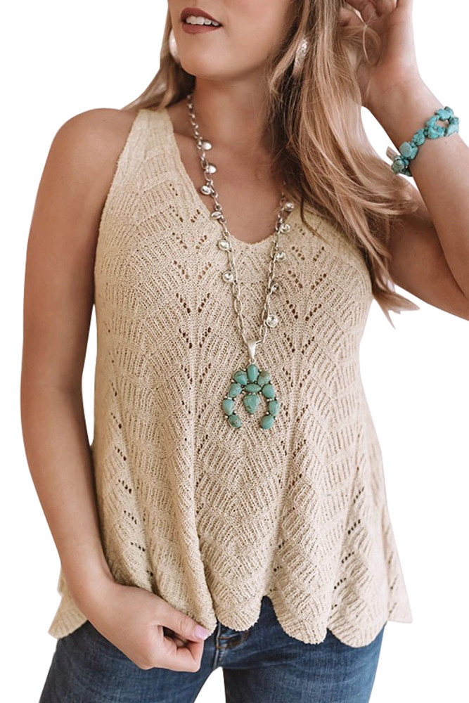Apricot Flowy Scalloped Hemline Knit Tank Top