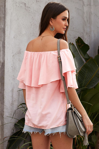 Pink Soft Breeze Frilling Off-shoulder Top