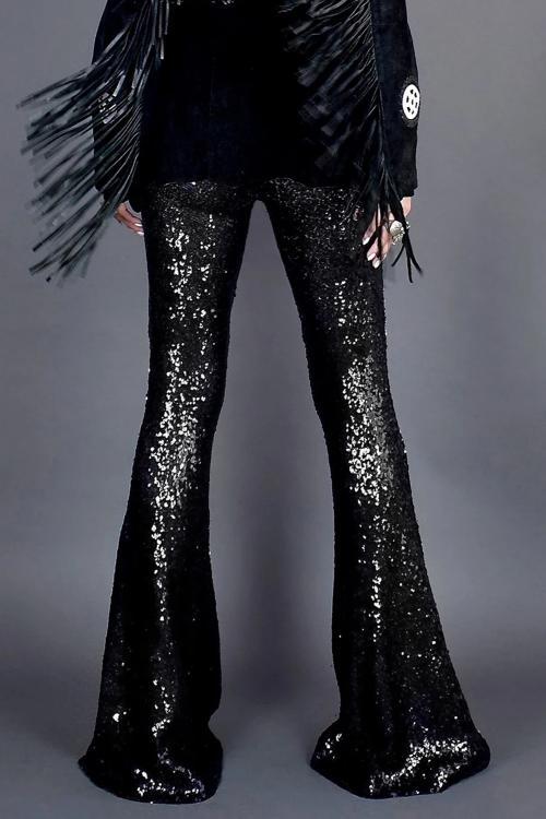 Black Sequin Bell Bottoms