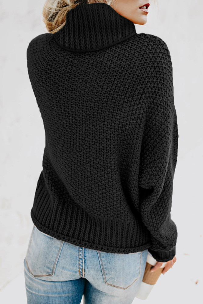Black Turtleneck Balloon Long Sleeve Pullover Sweater