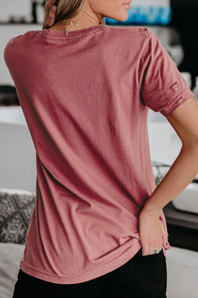 Kiss The Lip Distressed Cotton Tee