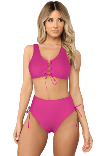 Rose Lace-up High Waist Bikini