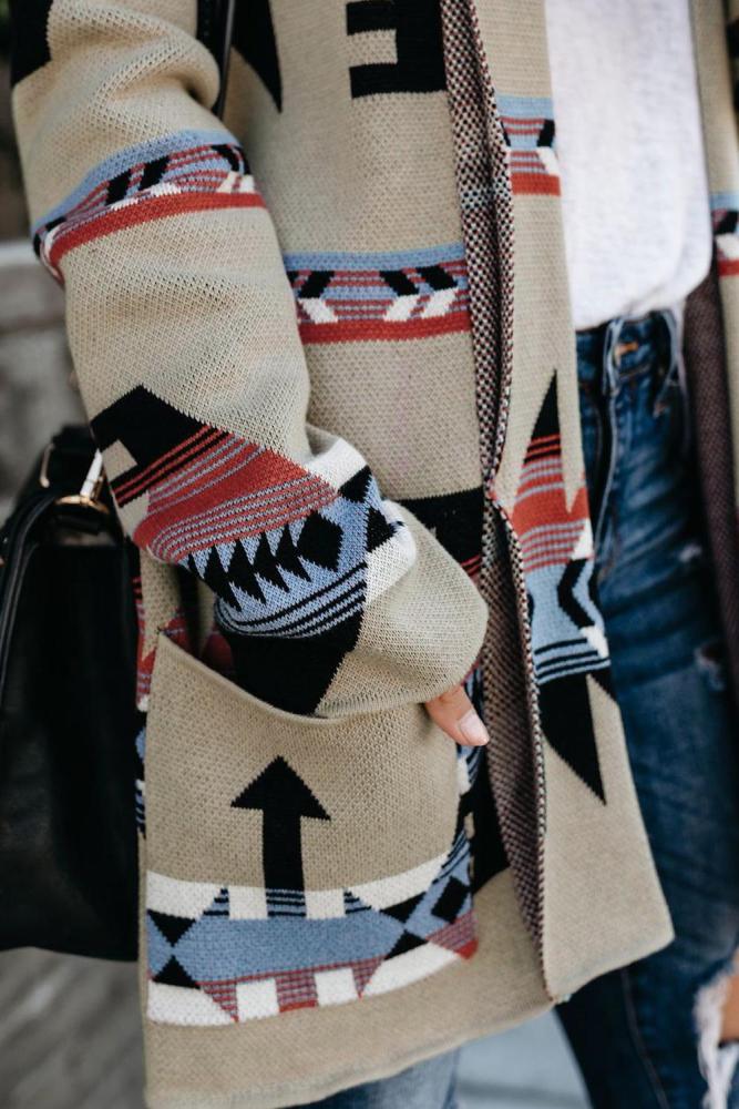 Winding Road Cotton Tribal Pocketed Cardigan