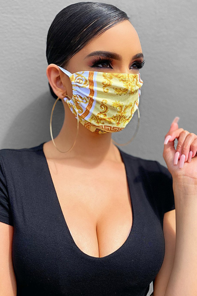 Retro Yellow Print Face Mask
