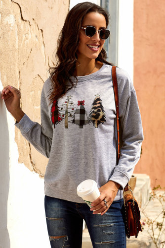 Christmas Tree Print Pullover Sweatshirt
