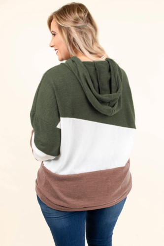 Green Lucky Break Color Block Plus Size Hoodie