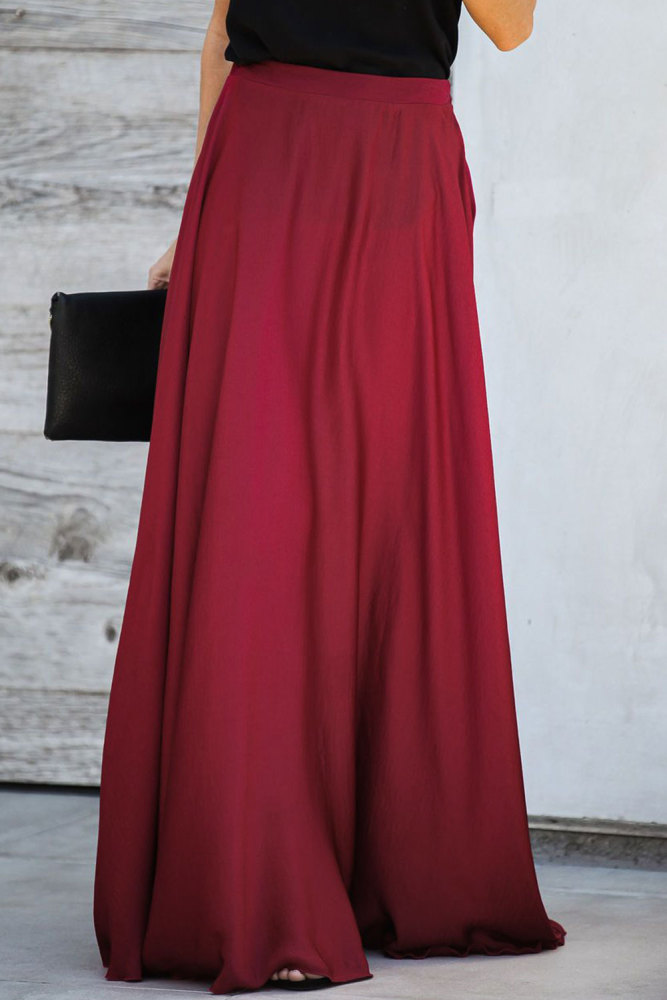 Burgundy Duchess Satin Maxi Skirt