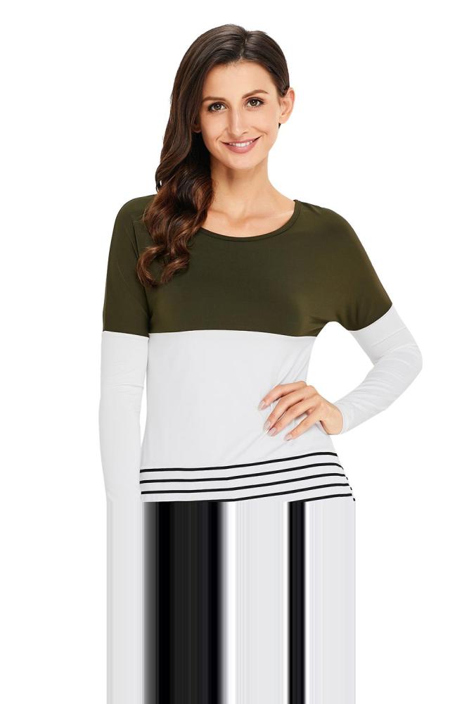 Green Color Block Floral Patchwork Long Sleeve Blouse Top
