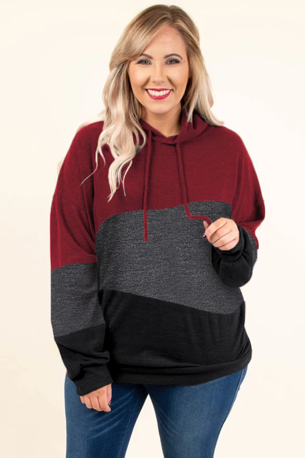 Red Lucky Break Color Block Plus Size Hoodie