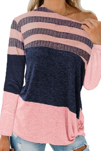 Pink Color Block Striped Knit Top