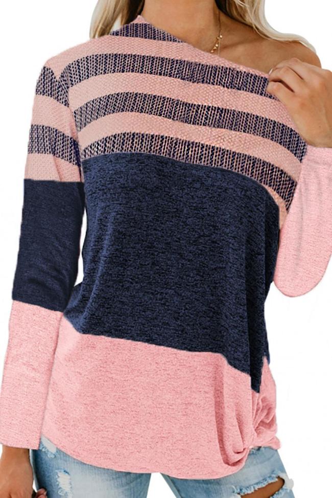 Pink Color Block Striped Knit Top