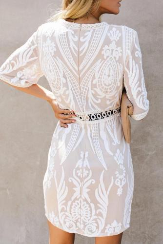White Embroidered Sequin Mini Dress