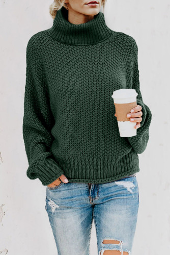 Green Turtleneck Balloon Long Sleeve Pullover Sweater