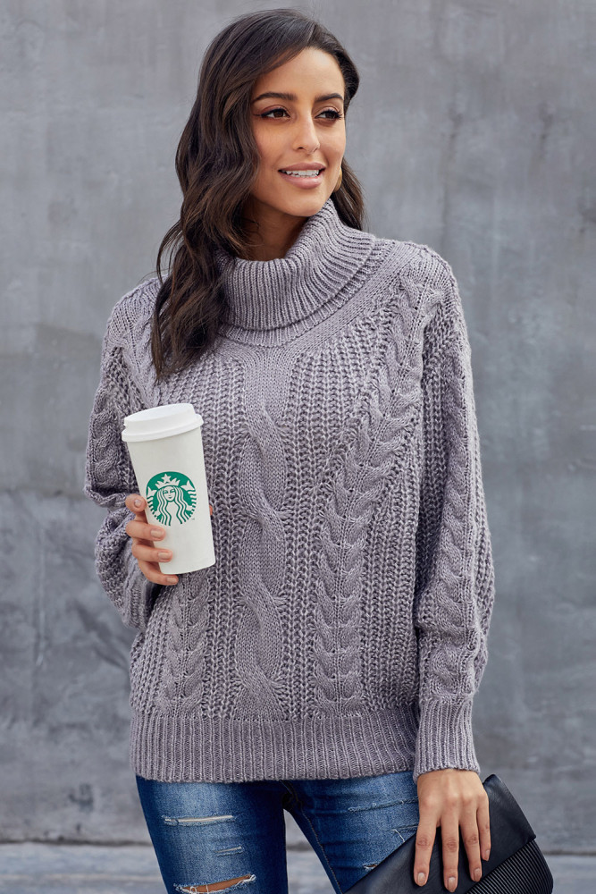 Gray Chunky Turtleneck Sweater