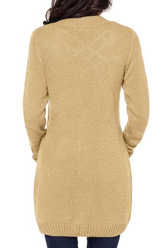 Beige Front Pocket and Buttons Closure Cardigan