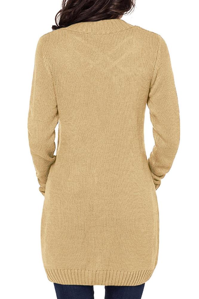 Beige Front Pocket and Buttons Closure Cardigan