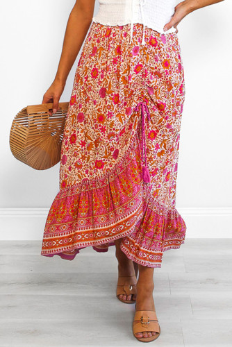 Red Floral Motif Talking Pretty Maxi Skirt