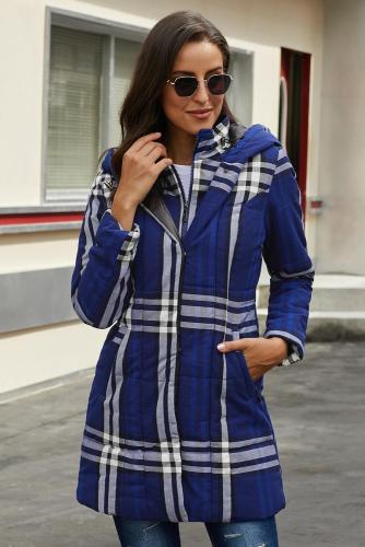 Blue Vintage Plaid Cotton Quilted Trench Coat