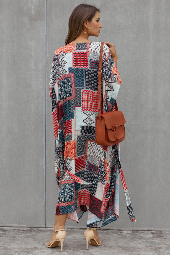 Geometric Plaid Bohemian Style Tie Kimono