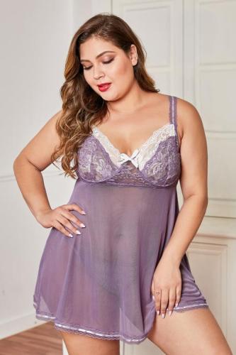 Purple Lace Cup Tulle Plus Size Babydoll