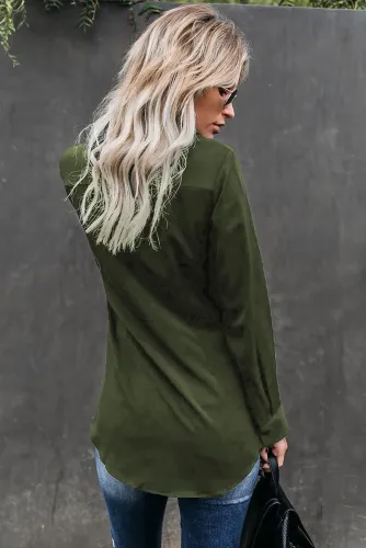 Green Button Down Twist Blouse