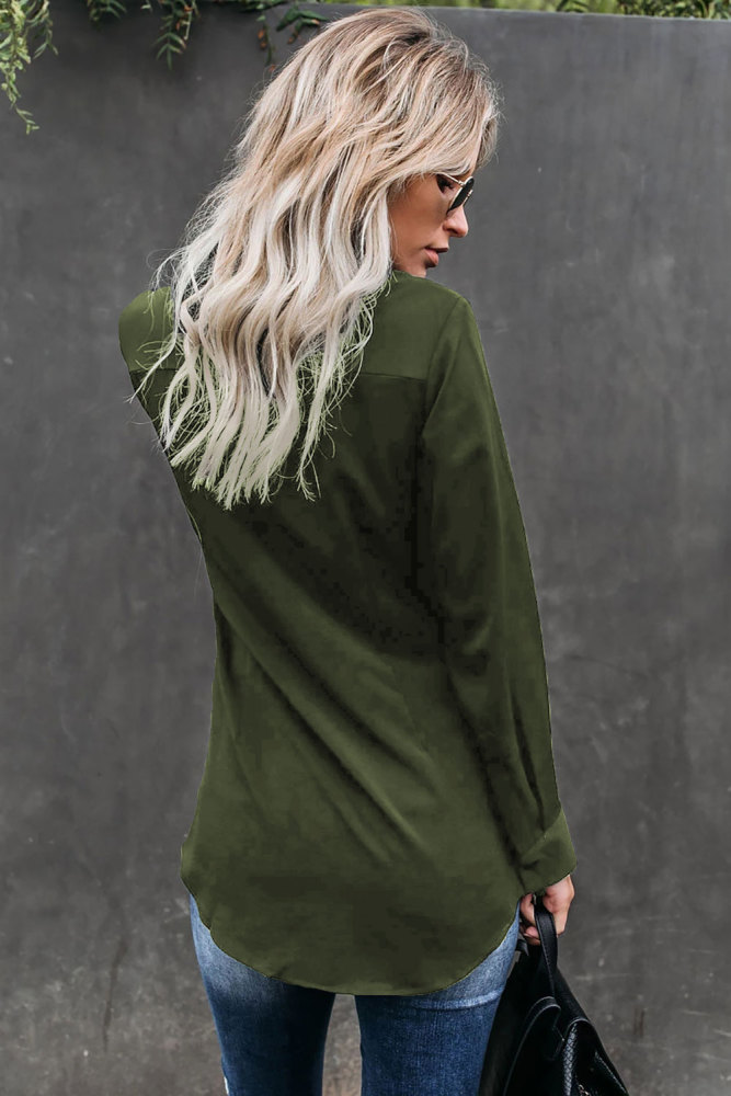 Green Button Down Twist Blouse