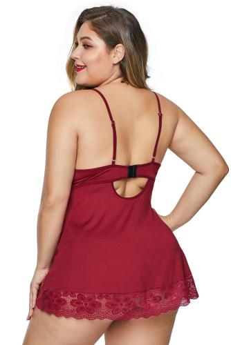 Red Strappy Lace Insert Plus Size Babydoll Lingerie