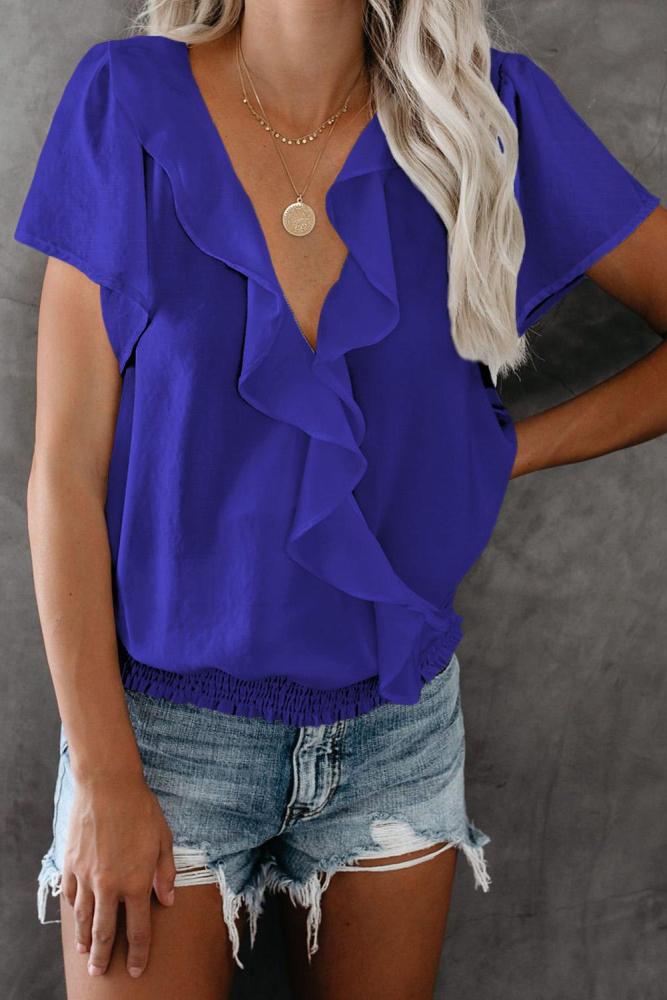 Blue Powerpuff Drape Ruffle Blouse